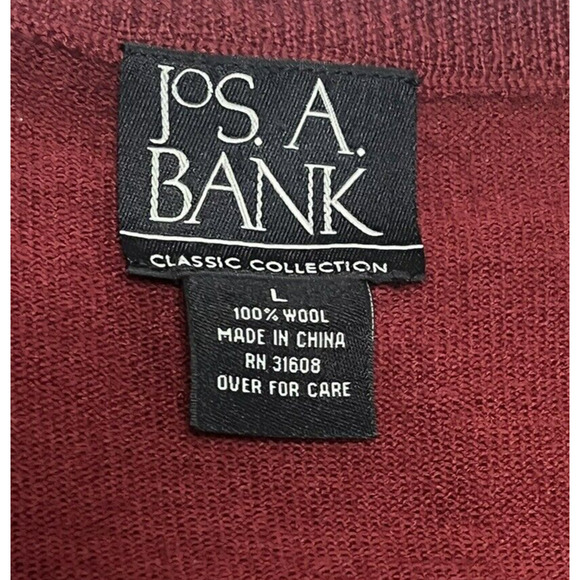 Jos A Bank Classic Collection Mens Wool V-Neck Sweater Size Large Cranberry Red - Picture 6 of 8